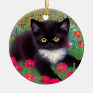 Gustav Klimt Tuxedo Cat Keramik Ornament