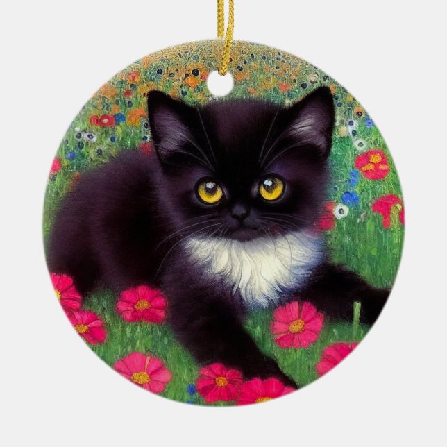 Gustav Klimt Tuxedo Cat Keramik Ornament (Vorne)