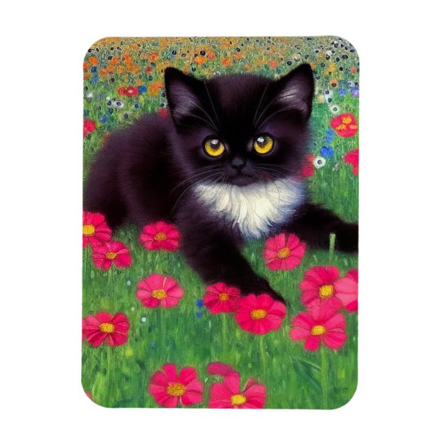Gustav Klimt Tuxedo Cat Magnet (Vertikal)