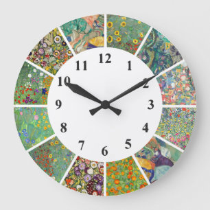 Gustav Klimt Wall Clock Blaue Blumenmuster Große Wanduhr