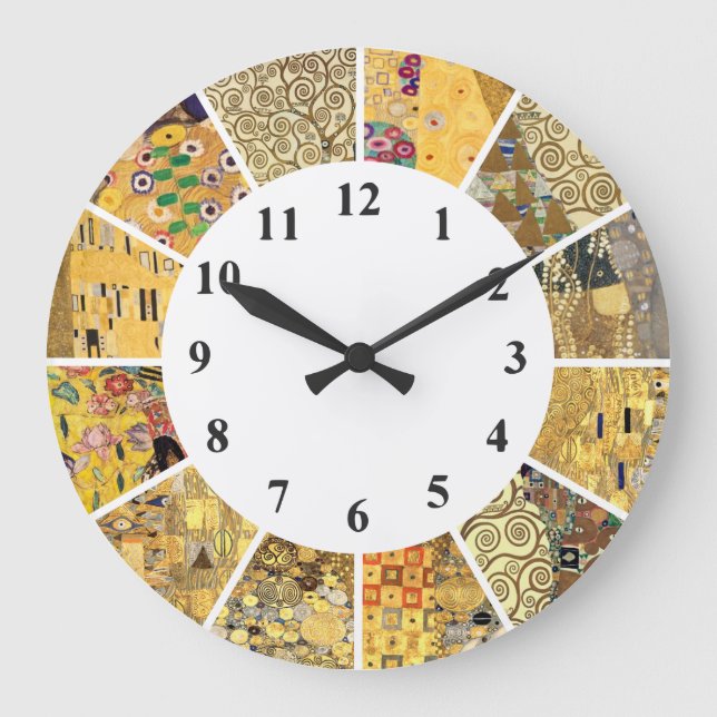 Gustav Klimt Wall Clock - Goldenes Muster Jugendst Große Wanduhr (Vorderseite)