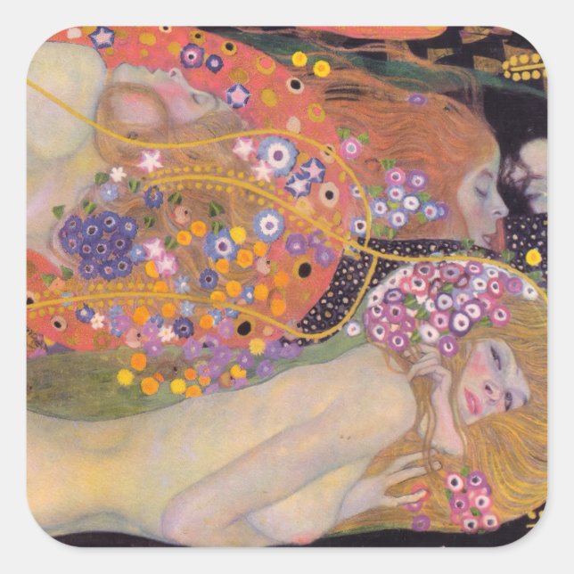 Gustav Klimt - Wasserläufe II Quadratischer Aufkleber (Vorderseite)