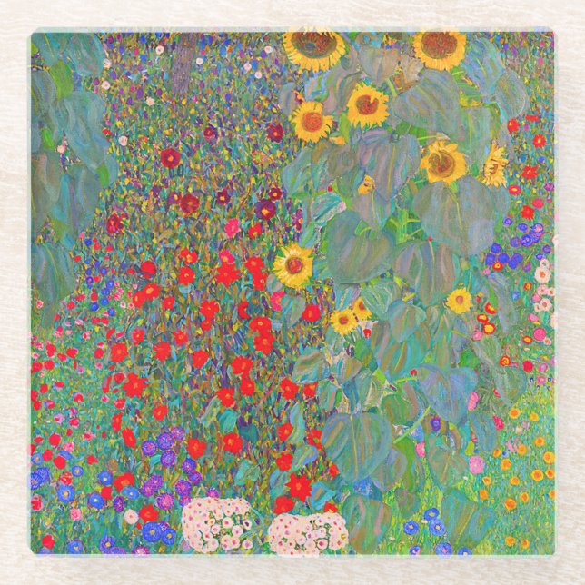 Gustav Klimts Bauerngarten mit Sonnenblumen Glasuntersetzer (Vorderseite)