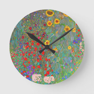 Gustav Klimts Bauerngarten mit Sonnenblumen Runde Wanduhr