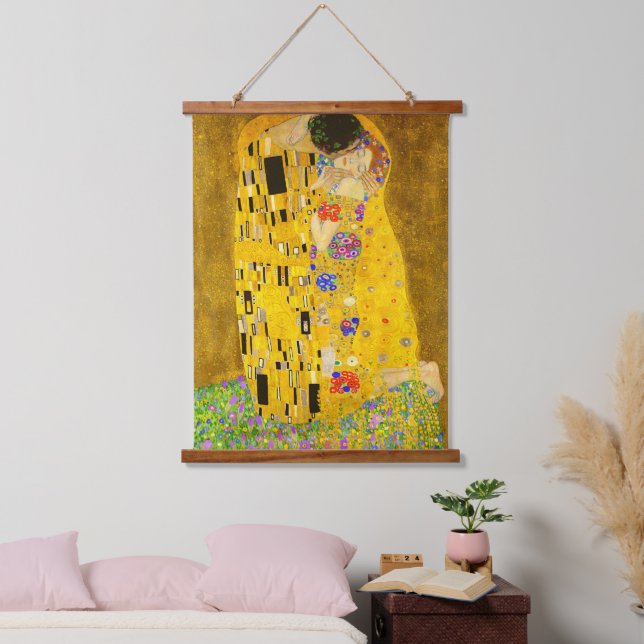 Gustav Klimts berühmtes Bild von Kiss Wandteppich Mit Holzrahmen (Schlafzimmer)