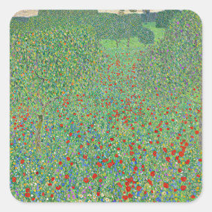 Gustav Klimts Gemälde, Mohnfeld Quadratischer Aufkleber