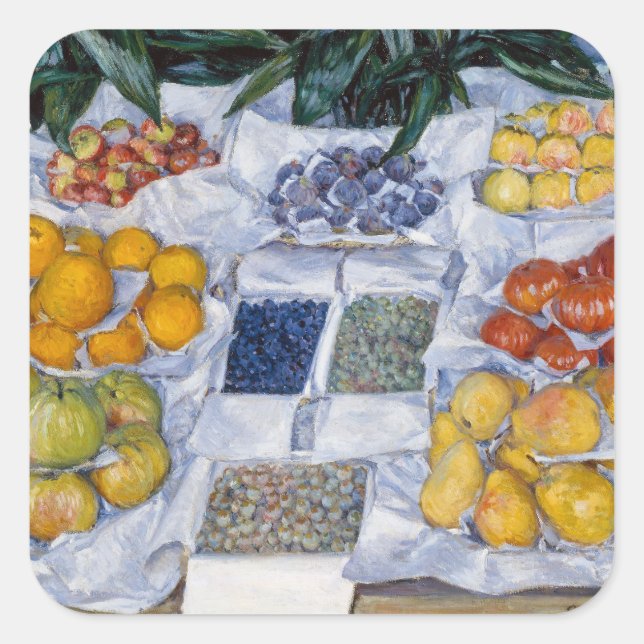 Gustave Caillebotte - Obst auf einem Stand dargest Quadratischer Aufkleber (Vorderseite)