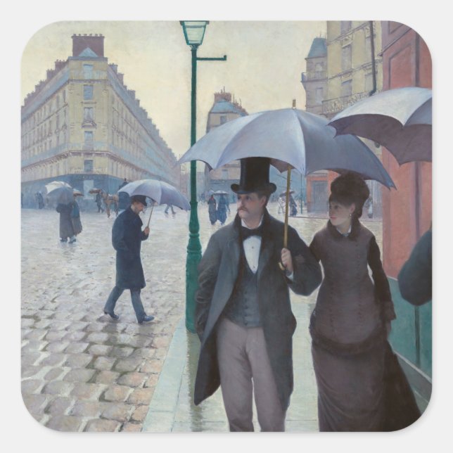 Gustave Caillebotte - Paris Street; Rainy Day Quadratischer Aufkleber (Vorderseite)