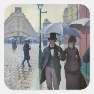Gustave Caillebotte - Paris Street; Rainy Day Quadratischer Aufkleber