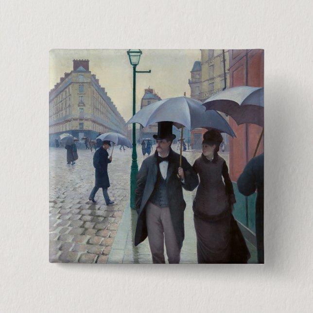 Gustave Caillebotte - Pariser Straße; Regentag Button (Vorderseite)