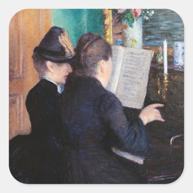 Gustave Caillebotte - Piano-Lektion Quadratischer Aufkleber (Vorderseite)