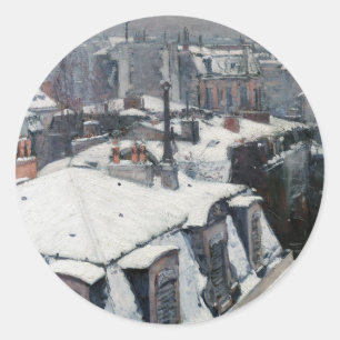 Gustave Caillebotte - Rooftops im Schnee Runder Aufkleber