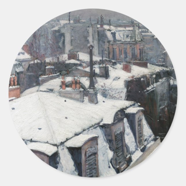 Gustave Caillebotte - Rooftops im Schnee Runder Aufkleber (Vorderseite)