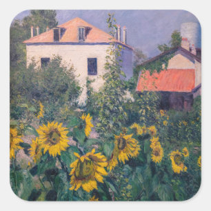 Gustave Caillebotte - Sonnenblumen, Garten Quadratischer Aufkleber