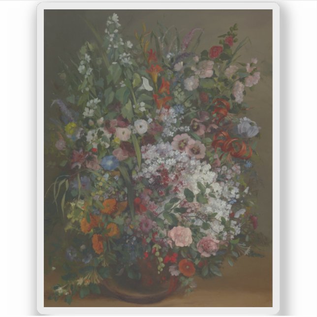 Gustave Courbet - Bouquet der Blume in einer Vase Aufkleber (Vorderseite)