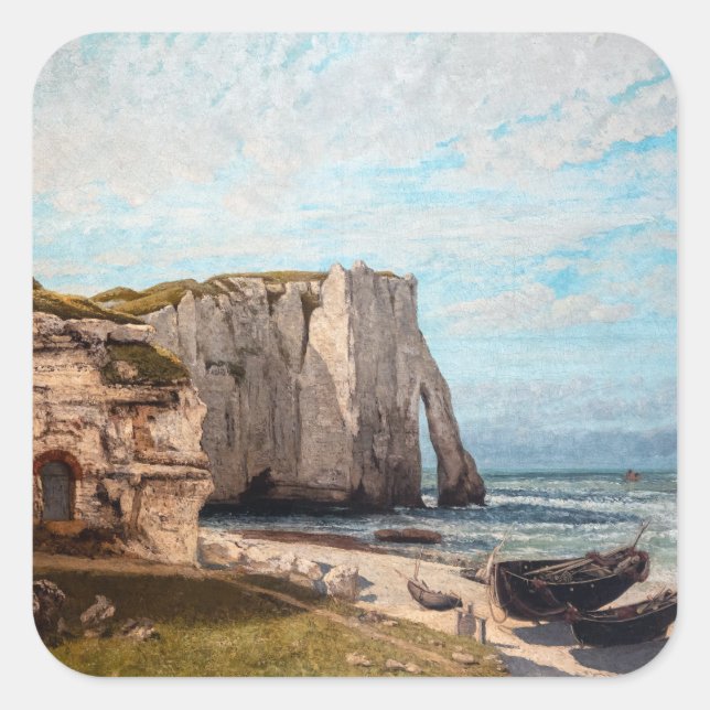 Gustave Courbet - Klippen bei Etretat nach Sturm Quadratischer Aufkleber (Vorderseite)