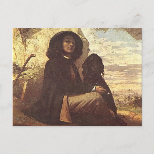 Gustave Courbet - Selbstportrait mit einem schwarz Postkarte (Vorderseite)