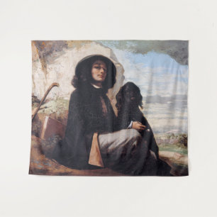 Gustave Courbet - Selbstporträt mit schwarzem Hund Wandteppich