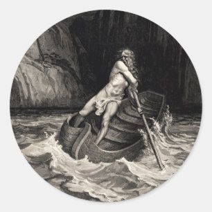 Gustave Doré - Caron Rowing/Dante's Inferno Runder Aufkleber
