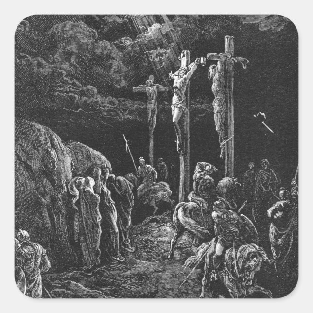 Gustave Dore The Crucifixion From La Grande Bible Quadratischer Aufkleber (Vorderseite)