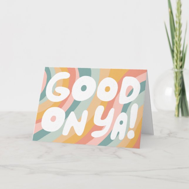 GUT AUF YA Bubble Letters Pastel Rainbow Stripes Karte (Vorderseite)