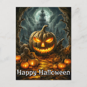 Gut beleuchteter Nefarious Pumpkin   Frohe Hallowe Postkarte