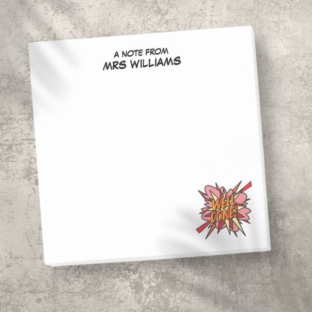 GUT DONE Individuelle Name Fun Retro Comic Book Post-it Klebezettel (WELL DONE Your Name Fun Retro Comic Book Pop Art Post-it Notes)