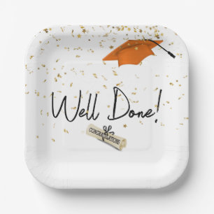 Gut gefertigter Abschluss Gold Confetti mit Orange Pappteller