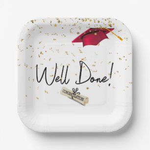 Gut gefertigter Abschluss Gold Confetti mit roter Pappteller