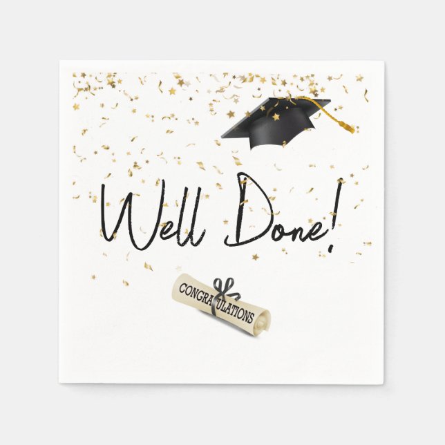 Gut gefertigter Abschluss Gold Confetti mit schwar Serviette (Vorderseite)