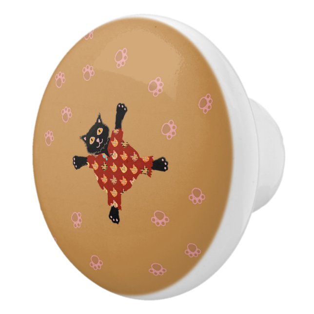 Gut gekleidete Katzen, die Paw Prints im Sand hers Keramikknauf (Rechts)