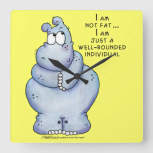 Gut gerundeter Hippo-Blue Hippopotamus Quadratische Wanduhr