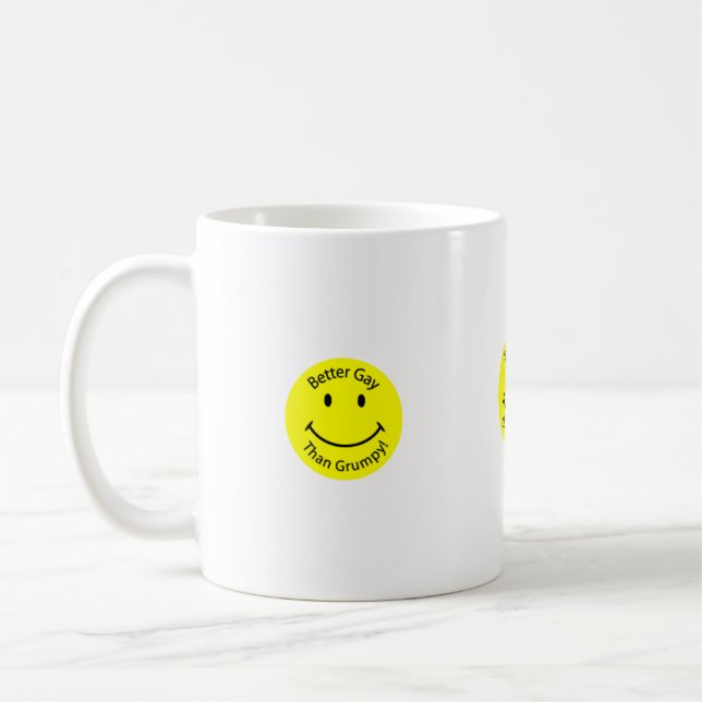 Gut-Homosexuell-als-Mürrisch-Smiley-Gesicht, Tasse (Links)