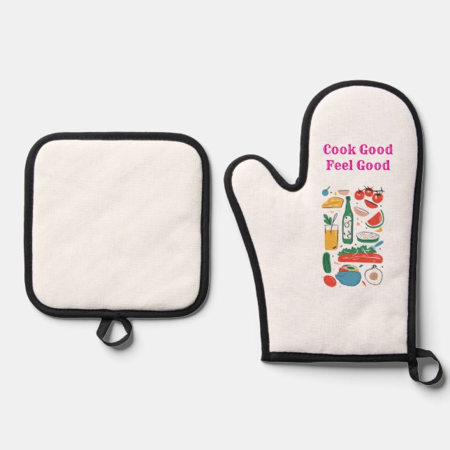 Gut kochen, gut fühlen  ofenhandschuh & Topflappen-Set (Vorderseite)
