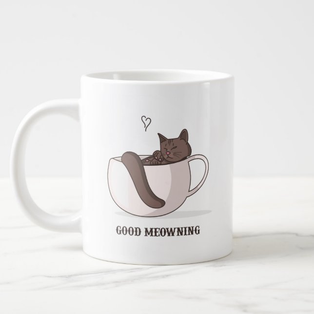 Gut Mewning, Katze auf einem Kaffee-Cup sitzen Jumbo-Tasse (Links)
