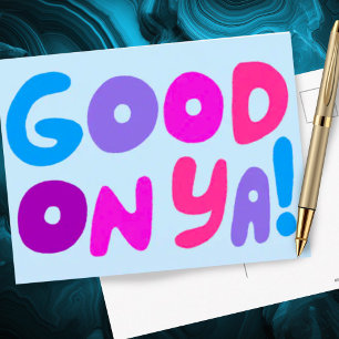 GUT SO Bubble Letters Pink Blau Lila Hell Postkarte