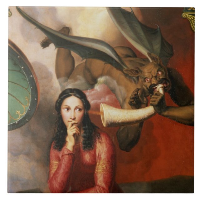 Gut und Böse: der Teufel, der eine junge Frau, 1 Fliese (Vorderseite)