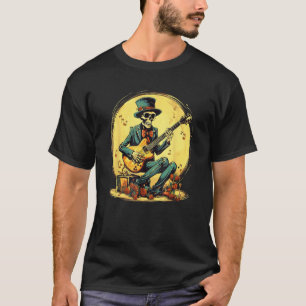 Gutaussehender Skelett-Musiker mit Gitarre für Mus T-Shirt