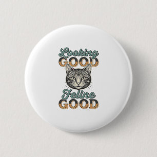 Gutaussehendes Katzen-Design im Vintage-Stil_1 Button