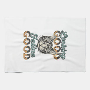 Gutaussehendes Katzen-Design im Vintage-Stil_1 Geschirrtuch