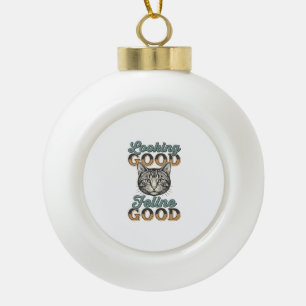 Gutaussehendes Katzen Design im Vintage Stil_1 Keramik Kugel-Ornament