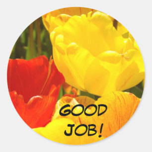Gute Arbeit! Aufkleber Rot Gelbe Tulpe Blumen Lehr