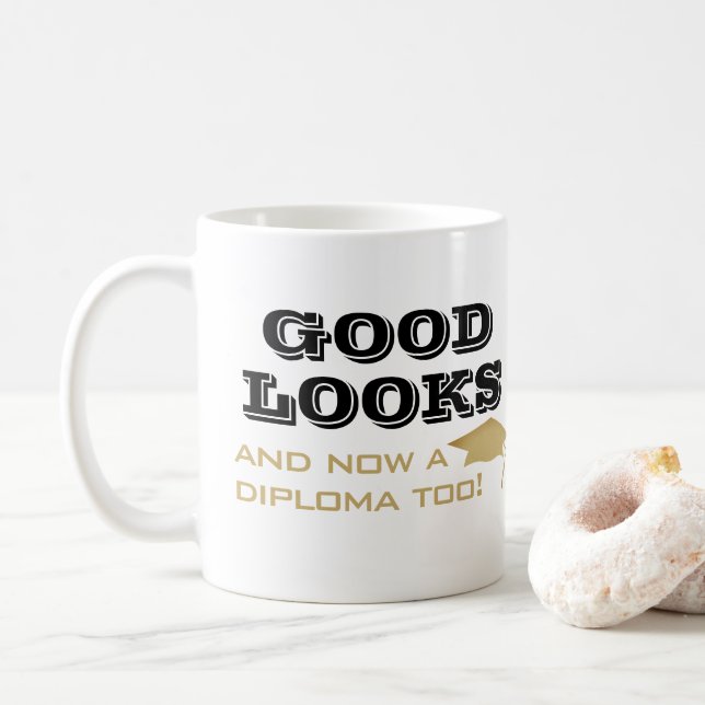 Gute Ausblicke und jetzt Diploma zu lustiger Absch Kaffeetasse (Mit Donut)
