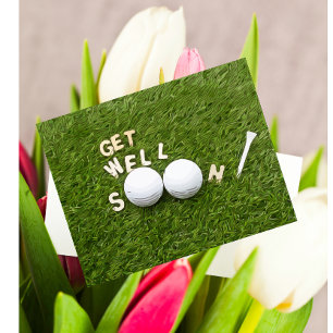 Gute Besserung dem Golfer mit Golfball und Tee Postkarte