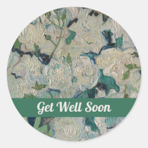 Gute Besserung Florale weiße Rosen Vintage-Gemälde Runder Aufkleber