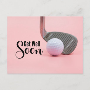 Gute Besserung für Golferin im rosa Golf-Design Postkarte