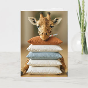 Gute Besserung kranke Giraffe auf Bettkissen Karte