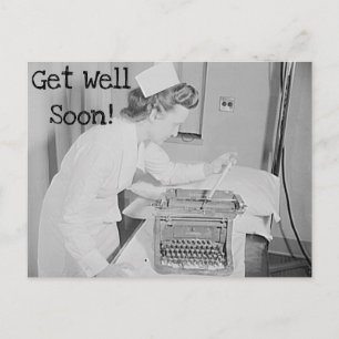 Gute Besserung Krankenschwester & Vintage-Schreibm Postkarte
