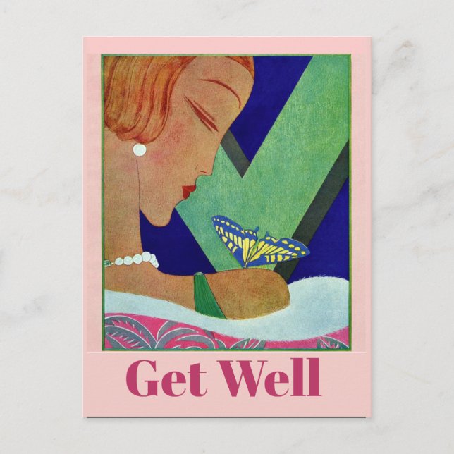 Gute Besserung Schmetterling, Vintage Postkarte (Vorderseite)