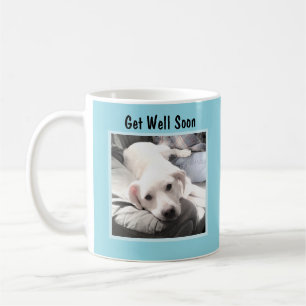 Gute Besserung Süßer Weißer Welpe Hund Foto Blau Kaffeetasse